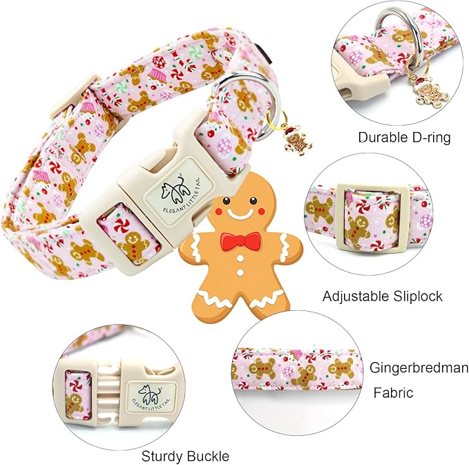 Elegant littlle Tail Christmas Dog Collar, Pink Pet Collars Soft Cotton Winter Dog Collar with Quick Release Buckle Pet Puppy Collars for Small Medium Large Dogs
