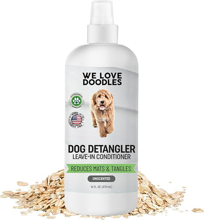 We Love Doodles Dog Detangler Spray - Leave-in Conditioner for Dogs - Dog Detangling Spray - Dematting Spray for Dogs - Tangle Remover - Made in The USA (Unscented Hypoallergenic)