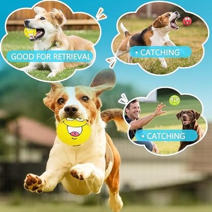 HDSX 4 Pack 2.8" Smiley Face Squeaky Dog Toys Soft Dog Balls Latex Rubber Squeak Dog Toys for Small Medium Puppy Pet Dogs (Flat Ball)
