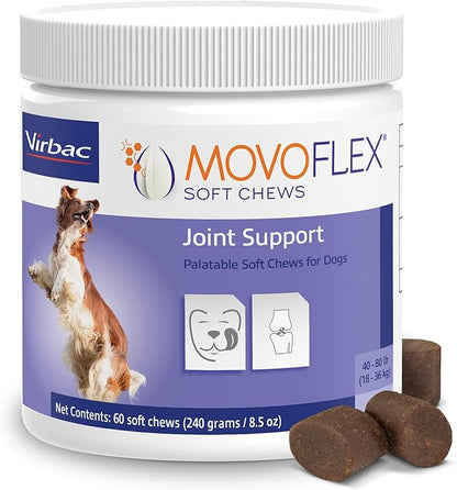 MOVOFLEX Soft Chews Hip and Joint Support Supplement for Dogs for Medium Dogs - 60 Count by Virbac