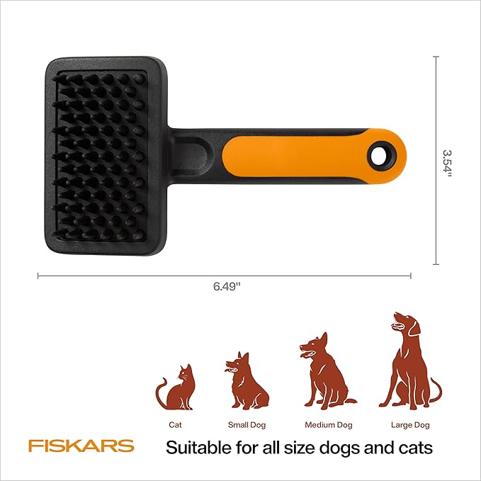 Fiskars Pet, Cat and Dog Brush, Fine Bristles & SoftGrip Handle for Gentle Grooming and Deshedding, Cat and Dog Supplies, Orange/Black