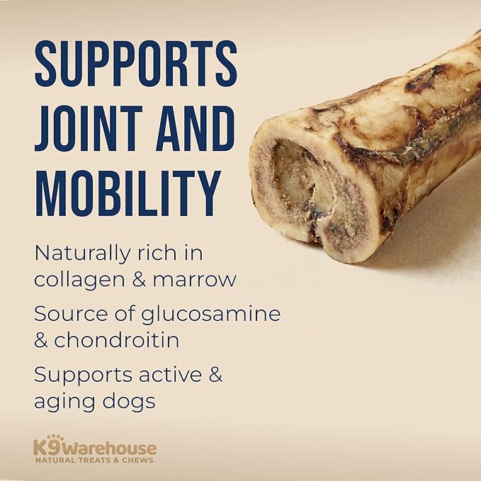 K9warehouse USA Marrow Bones for Dogs – All-Natural 5-6" Beef Bone Marrow Dog Treats – Long Lasting Bones for Aggressive Chewers – High-Protein Chews for Small, Medium, Large & Extra Large Breeds