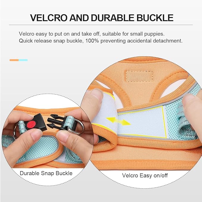 Mercano Soft Mesh Dog Harness and Leash Set, No-Chock Step-in Reflective Breathable Lightweight Easy Walk Vest Harnesses with Safety Buckle for Small Dogs, Cats (S, Orange Blue)
