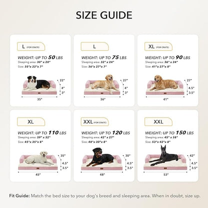 Casa Paw Orthopedic Dog Beds for Extra Large Dogs, Waterproof Egg Crate Foam XL Dog Bed with Sides 48x30Inch, Big Dogs Couch Beds with Removable Washable Cover and Nonskid Bottom, Pink