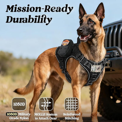 rabbitgoo Tactical Dog Harness Small Sized, No Pull Upgraded Reflective Heavy Duty Molle Vest with Handle, Adjustable Military Service Dog Vest for Walking Hiking Training, Black, S