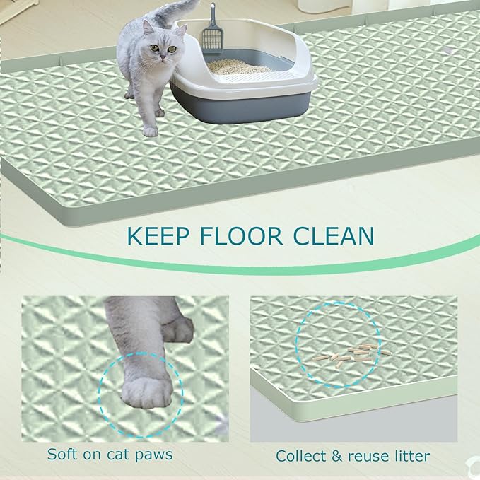 Jacooxi Cat Litter Mat for Litter Box, Silicone Large Cat Litter Trapping Mat - 51.2x25.6 in, Waterproof & Non-Slip, Durable & Easy Clean, Green