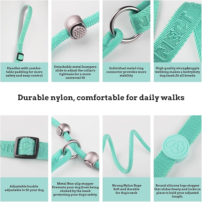 EVERKING Dog Slip Lead Dog Training Leash, No-Pull Slip Leash and Collar,Nylon Material Heavy-Duty and Durable,with Comfortable Padded Handle,Suitable for All Dogs (Green(4.9-5.9FT-Metal Buckle))