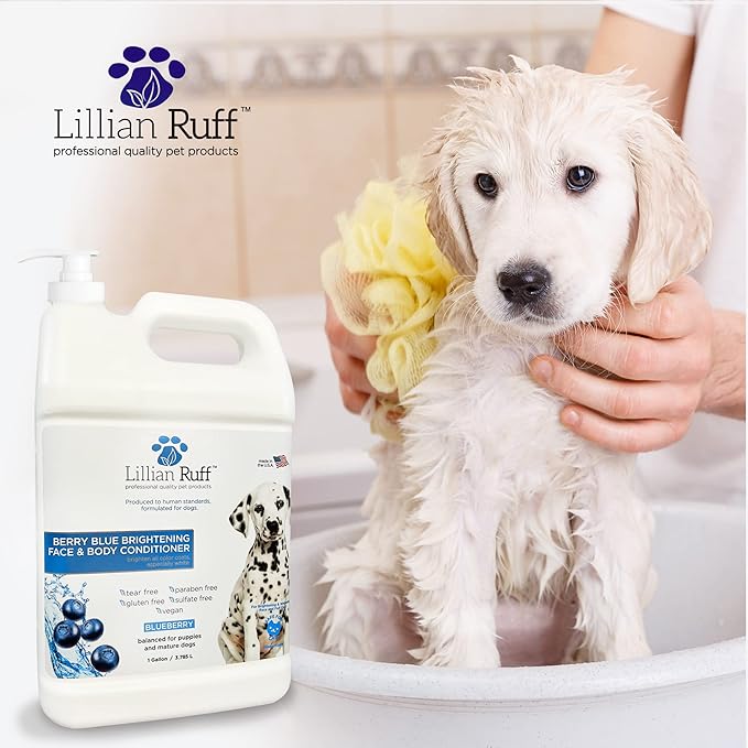 Lillian Ruff PRO Formula Berry Blue Brightening Dog Conditioner - Professional Whitening Conditioner, Hydrate Dry Skin, Soften, Detangle, Restore Shine - Provitamin B5, USA Made 128oz+Pump