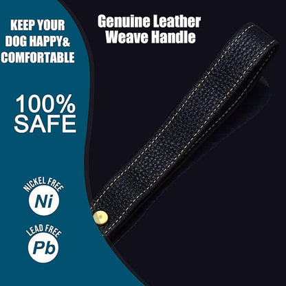 Silver Dog Chain Leash 18K Gold Stainless Steel Cuban Link Dog Leash with Leather Handle for Dogs Collar Chains(3ft/Silver)