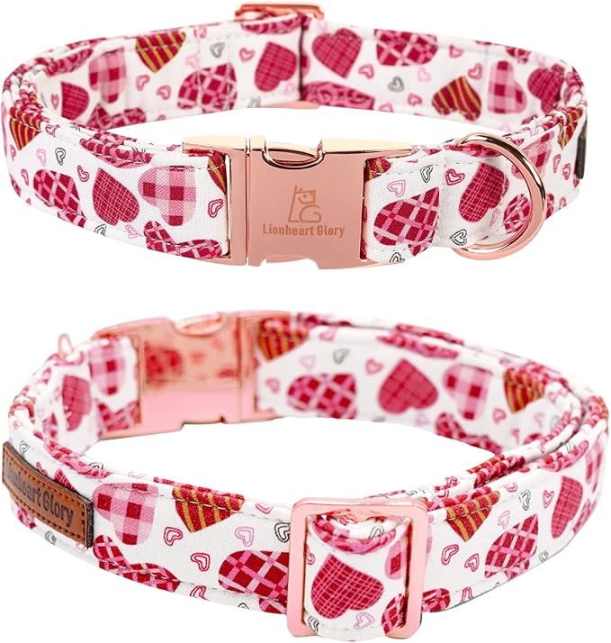 Lionheart glory Valentine Collar, Cookie Hearts Dog Collar for Medium Cute Dog Collars Spring Female Pet Gift Adjustable Heavy-Duty Dog Collar Holiday