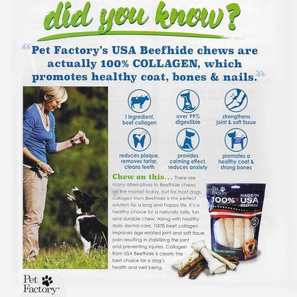 Pet Factory 100% USA Made Beefhide 8in Rolls Dog Dental Chews - Thick Rawhide Dental Chews for Dogs, Promotes Healthy Teeth & Gums, 99% Digestible - 8 Ounce (Pack of 1)