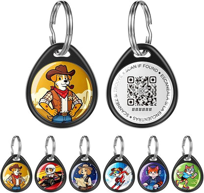 QR Code Dog Tag and Cat Tag, Scan to Reunite Faster, Waterproof and Durable, Lightweight and Quiet, Updatable Contact Info, with Cowboy Sheriff Pet Character Design