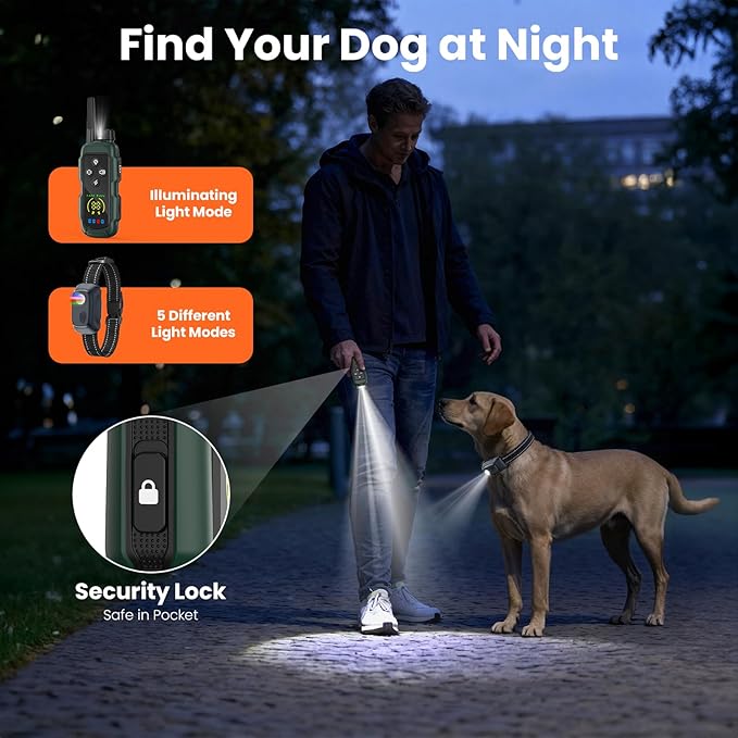 VUMXPE Dog Shock Collar - 4000FT Remote Training Collar with 4 Modes & LED Lights, IP67 Waterproof, Rechargeable E Collar for Small to Large Dogs (8-150 Lbs), Green