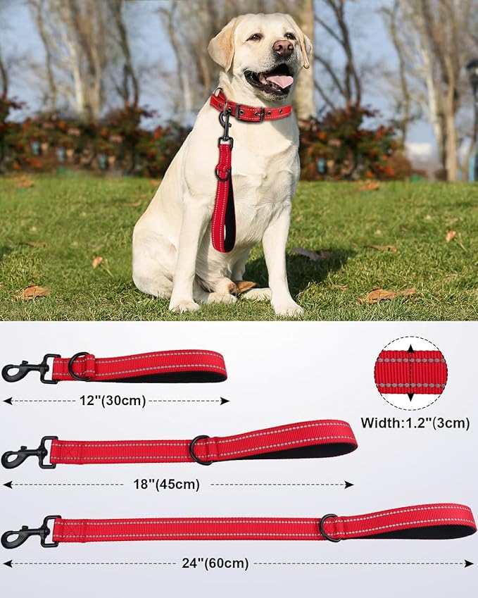 Joytale Strong Short Dog Leash 18 Inch, 1.2 Inch Wide, Heavy Duty, Padded Handle for Traffic Control, Reflective Leash for Medium and Large Dogs Walking Training, Red
