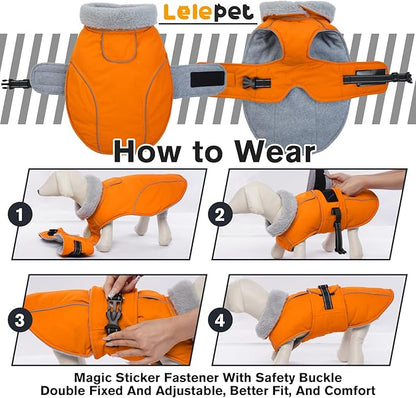 Lelepet Dog Coat Waterproof Dog Jacket Reflective Fleece Vest with Adjustable Buckle & Leash Hole Windproof Cold Weather Coats for Small Medium Large Dogs, Warm Hunting Vest, Orange, S