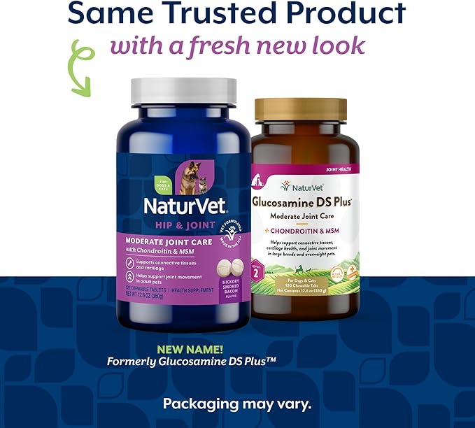 NaturVet Glucosamine DS Plus Level 2 Moderate Care Joint Support Supplement for Dogs and Cats, Chewable Tablets Time Release, Made in The USA, 120 Count