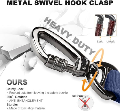 Tactical Dog Collar and Bungee Leash,Military Dog Collar & Leash Set with USA American Flag Adjustable K9 Collar with Heavy Duty Metal Buckle & Handle,with Patches and Airtags Case (Blue, M)