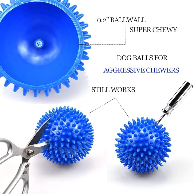 Ousiya Dog Balls 4.5" Squeaky Dogs Ball for Large Spikey Dog Ball for Aggressive Chewers Heavy Duty Teething Medium Durable Dogs Balls (2 Pack)