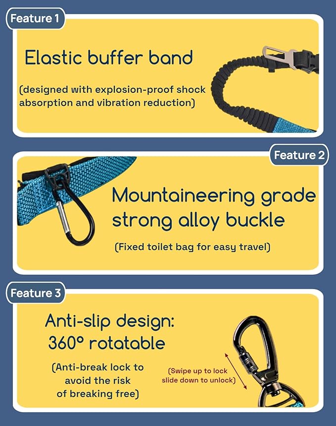 Dog Leash, Hands Free - 6-in-1 Reflective Bungee Leash Design for Large & Medium & Small Dogs, Adjustable Bungee Nylon Belt for Running, Hiking & Daily Walks