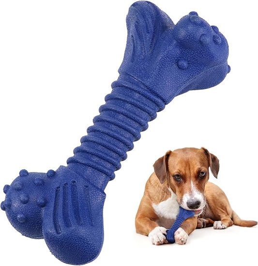 Doudele Dog Toys for Aggressive Chewers, Indestructible Chew Toys for Medium Large Dogs,Durable Rubber Dog Bones with Beef Flavor, Tough Dental Toy for Boredom Relief (Blue)