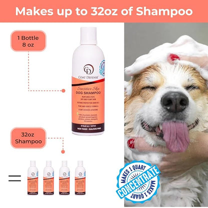 COAT DEFENSE Sensitive Skin Dog Shampoo | Hypoallergenic Dog Shampoo for Allergies, Itching & Odor | Gentle Shampoo for Dogs for Dogs | 8 oz Concentrate to 32 oz