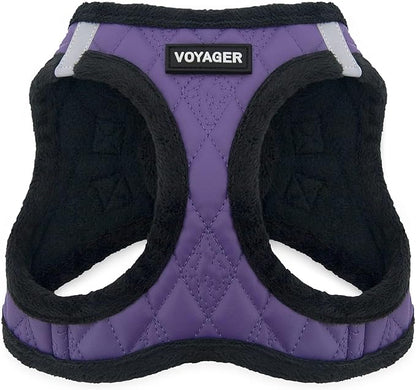 Best Pet Supplies - All Weather Plush, Reflective, No Pull Harness for Small, Medium Dogs, Cats - Secure with Hook & Loop Fastener, Buckle, Double D-Rings - Purple Faux Leather, S