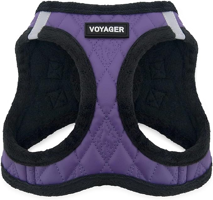 Best Pet Supplies - All Weather Plush, Reflective, No Pull Harness for Small, Medium Dogs, Cats - Secure with Hook & Loop Fastener, Buckle, Double D-Rings - Purple Faux Leather, XS