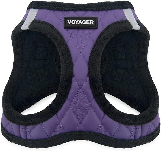 Best Pet Supplies - All Weather Plush, Reflective, No Pull Harness for Small, Medium Dogs, Cats - Secure with Hook & Loop Fastener, Buckle, Double D-Rings - Purple Faux Leather, XL