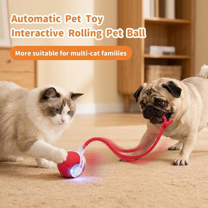 MAXTOOA Interactive Cat Toys for Indoor Cats Smart Automatic Ball Rolling for Bored Kitten Pet Upgraded Speedy Moving Chase Dogs Toy Red