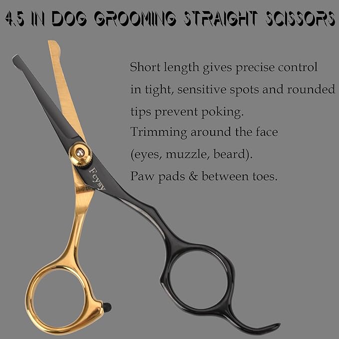 Dog Grooming Scissors Kit, Fcysy Professional Pet Shears for Cats at Home, Dog Grooming Tools with Curved & Straight Blades Scissors Thinning Shears Pet Supply Set