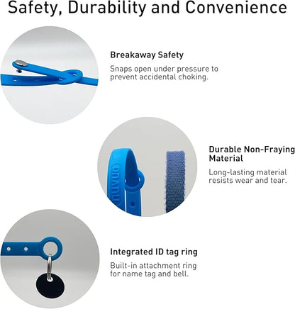 Nuvuq Breakaway Cat Collar - Soft, Comfortable, and Lightweight Safety Buckle Collar with ID Tag Ring for Outdoor Cats and Sensitive Skin Kittens (6 ⅞" to 10 ¼", Blue)