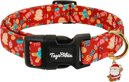 Christmas Dog Collar for Small Dogs, Adjustable Red Small Dog Collars with Gingerbread Man Pattern, Cute Dog Christmas Collar for Dogs, Winter Holiday Dog Collar for Girl Boy Dog-S