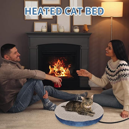 AUPETEK Heated Cat Beds for Indoor Cats Warming Cat Beds Super Soft Machine Washable Thermo Kitty Electric Heating Bed 19 Inches Round