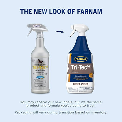Farnam Tri-Tec 14 Horse Fly Spray, Kills, Repels, Protects, 32 Ounces