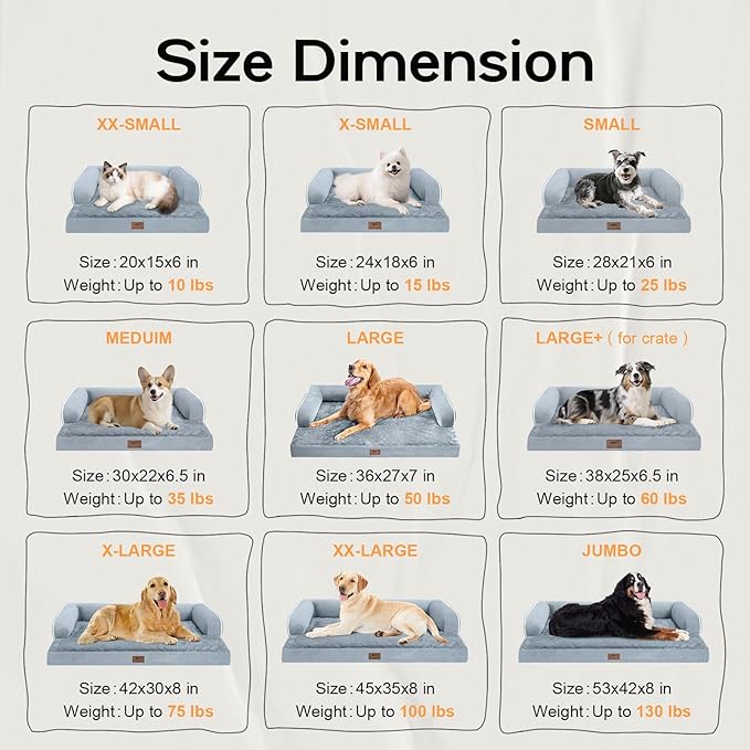 Dog Bed Medium Size Dog-Orthopedic Waterproof Bed for Dogs,Foam Couch Sofa with Washable Removable Cover & Non-Slip Bottom-Grey