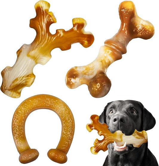 Frienhund Heavy Duty Chew Toys 3 Pack for Aggressive Chewers - Dog Toys for Large Dogs, Teeth Cleaning & Boredom Relief, Long-Lasting Mental Stimulation Puppy Chews