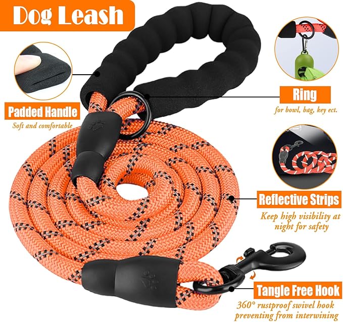 LOBEVE No Pull Dog Harness, Collar & Leash Set | Includes Dog Seat Belt, Collapsible Bowls & Poop Bag Dispenser. Ideal for Training, Walking, Hiking. Fits Small to Large Dogs(Orange-S)