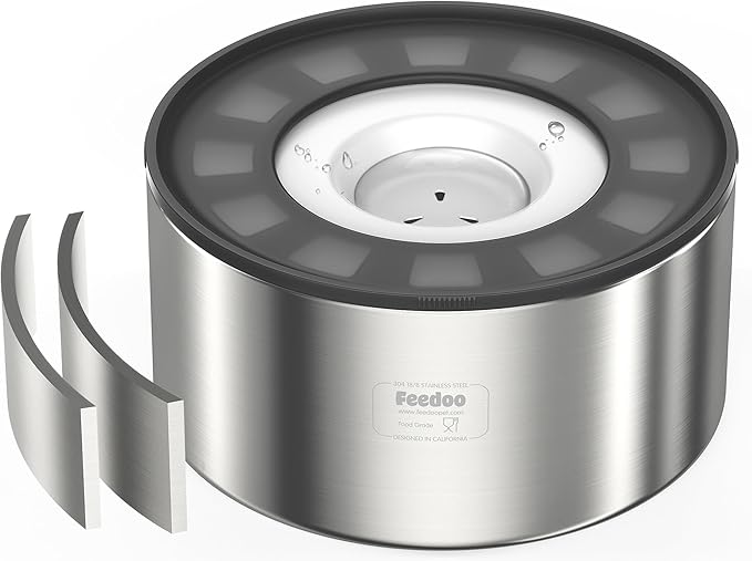 Feedoo 1Gallon No Spill Water Bowl for Dogs, Double-Wall Stainless Steel with Splash-Proof Paws Lid and Floating Disk, Non-Slip Base, Easy to Clean Slow Water Feeder for Large Medium Dogs