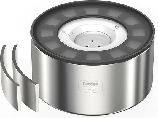 Feedoo 1Gallon No Spill Water Bowl for Dogs, Double-Wall Stainless Steel with Splash-Proof Paws Lid and Floating Disk, Non-Slip Base, Easy to Clean Slow Water Feeder for Large Medium Dogs