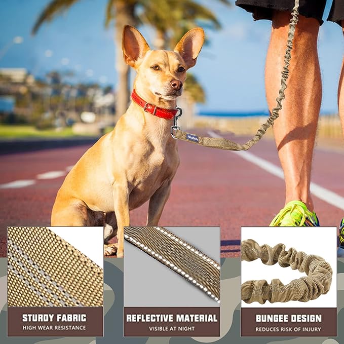 AUROTH Heavy Duty Bungee Dog Leash for Large Breed Dogs, No Pull for Shock Absorption with Car Seat Belt, 2 Padded Handles 4.5Foot 6Foot Training Dog Leash Army Yellow