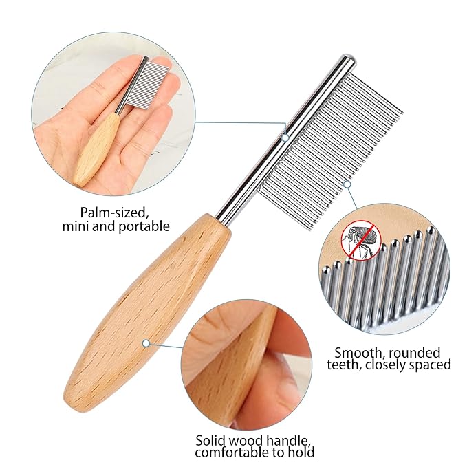 HOP Pet Face comb for Small Dogs,Eye Comb for Cats and Puppies, Fine Tooth Metal Comb with Wooden Handle, Tear Stain Removal and Eye Gunk Removal