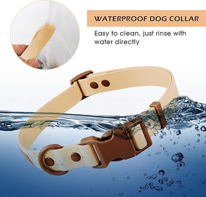 Wolfone Waterproof Dog Collar with Quick Release Buckle， Cute Adjustable Collar for Dogs Comfort Sturdy Durable Odor Proof Easy Care（Cookie Chocolate 37.5-55cm）