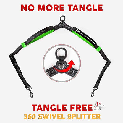 Pet Dreamland Exquisite Double Dog Coupler No Tangle Swivel for Two Medium Dogs. Premium Quality Attachment for Easy Dog Walking. You Will Absolutely Love This Amazing Gear (Black & Green)
