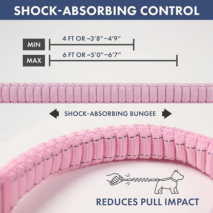 Spark Paws Handsfree Dog Leash – Shock Absorbing Waist Bungee Lead for Running, Car Seatbelt Clip & Poop Bag Set, Heavy Duty Tactical Lead for Medium, Large & X-Large Breeds - Pink
