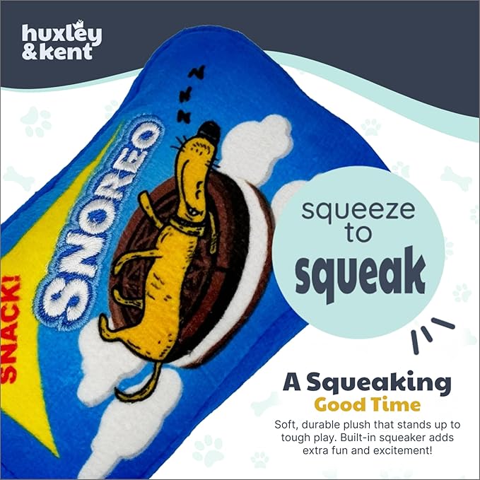 Huxley & Kent Funny Dog Toy w/Squeaker – Power Plush Squeaky Dog Toys for Small Dogs – Durable Small Stuffed Animal for Indoor Play & Fetch - Tiny Tuff Snoreo Cookies