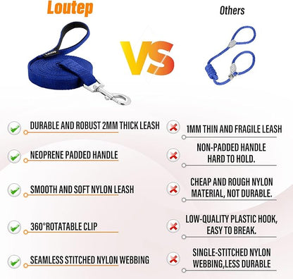 Dog Training Leash - Long Line for Recall & Obedience, Nylon Training Lead with Padded Handle, 15 ft / 20 ft / 30 ft / 50 ft / 100 ft - Long Leash for Dogs Outside, Small/Medium/Large