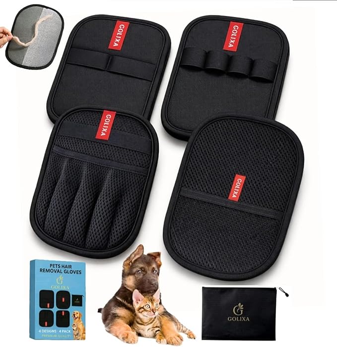 4+1 Pack Pet Hair Remover Glove for Cats and Dogs, 4 Designs Electrostatic Pet Hair Removal Gloves Brush for Pets Hair, Best Animal Reusable Cats & Dogs Grooming Gloves for Hair Removal