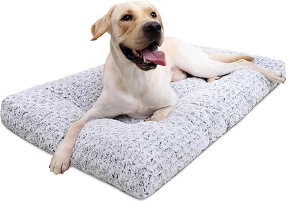 KSIIA Washable Dog Bed Deluxe Plush Dog Crate Beds Comfy Kennel Pad Anti-Slip Pet Sleeping Mat for Large, Jumbo, Medium, Small Dogs Breeds, 53" x 36", Gray