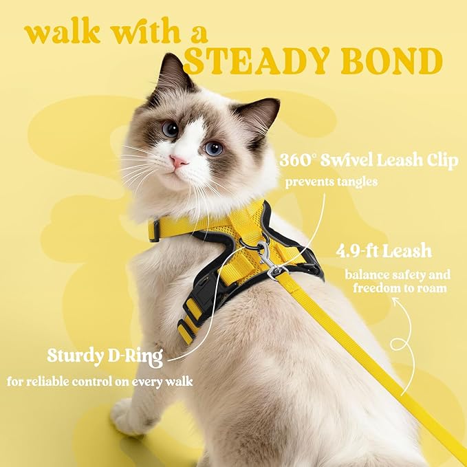 rabbitgoo Cat Harness and Leash for Walking, Escape Proof Soft Adjustable Vest Harnesses for Cats, Easy Control Breathable Reflective Strips Jacket, Yellow, XS