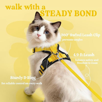 rabbitgoo Cat Harness and Leash for Walking, Escape Proof Soft Adjustable Vest Harnesses for Cats, Easy Control Breathable Reflective Strips Jacket, Yellow, S